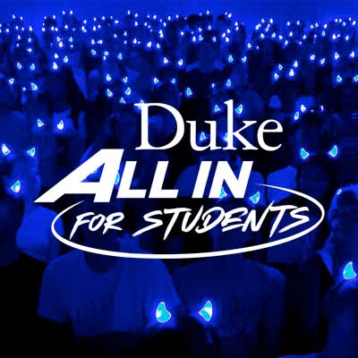 Students with glowing Blue Devil horns